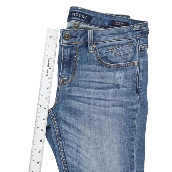 Vigoss Women's The Chelsea Skinny Blue Jeans Distressed Size 28  Blue - Picture 10 of 12